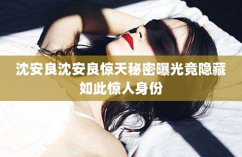 沈安良沈安良惊天秘密曝光竟隐藏如此惊人身份