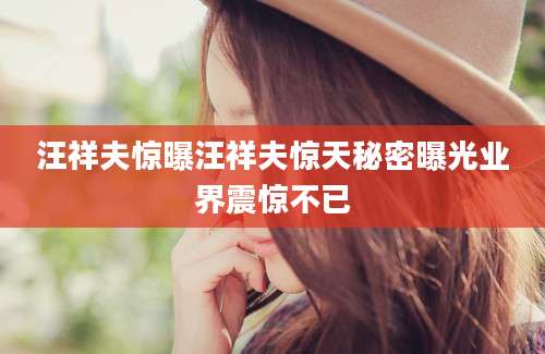 汪祥夫惊曝汪祥夫惊天秘密曝光业界震惊不已