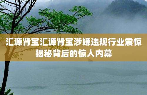 汇源肾宝汇源肾宝涉嫌违规行业震惊揭秘背后的惊人内幕