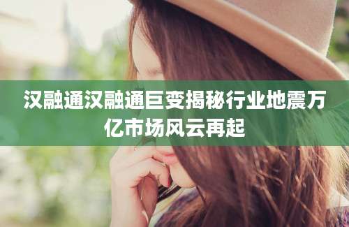 汉融通汉融通巨变揭秘行业地震万亿市场风云再起
