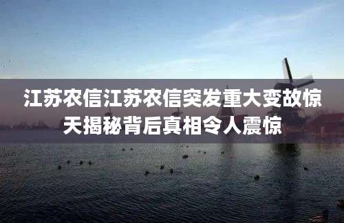 江苏农信江苏农信突发重大变故惊天揭秘背后真相令人震惊