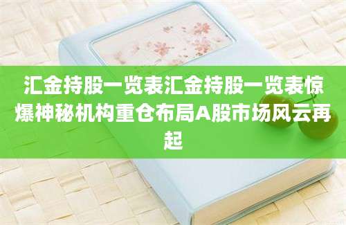 汇金持股一览表汇金持股一览表惊爆神秘机构重仓布局A股市场风云再起