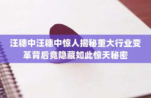 汪穗中汪穗中惊人揭秘重大行业变革背后竟隐藏如此惊天秘密