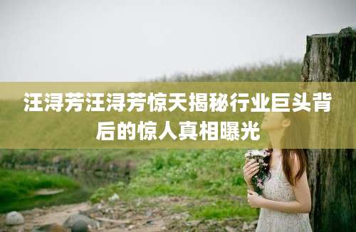 汪浔芳汪浔芳惊天揭秘行业巨头背后的惊人真相曝光