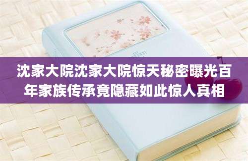沈家大院沈家大院惊天秘密曝光百年家族传承竟隐藏如此惊人真相
