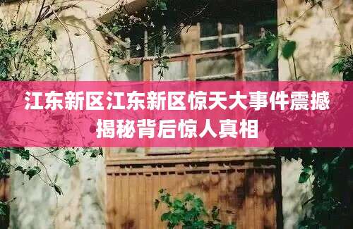江东新区江东新区惊天大事件震撼揭秘背后惊人真相