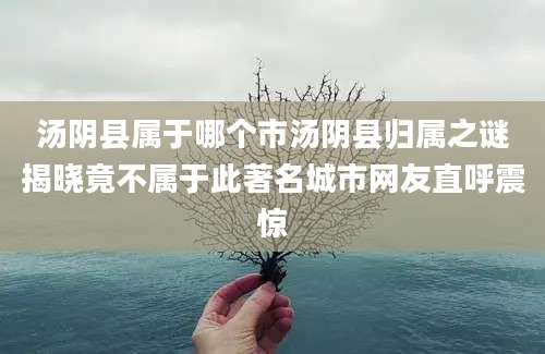 汤阴县属于哪个市汤阴县归属之谜揭晓竟不属于此著名城市网友直呼震惊