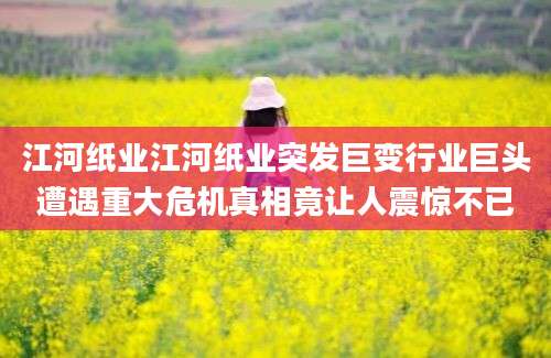 江河纸业江河纸业突发巨变行业巨头遭遇重大危机真相竟让人震惊不已