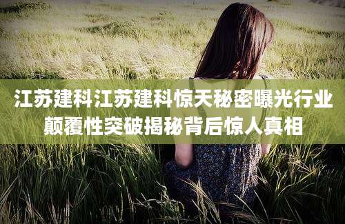 江苏建科江苏建科惊天秘密曝光行业颠覆性突破揭秘背后惊人真相