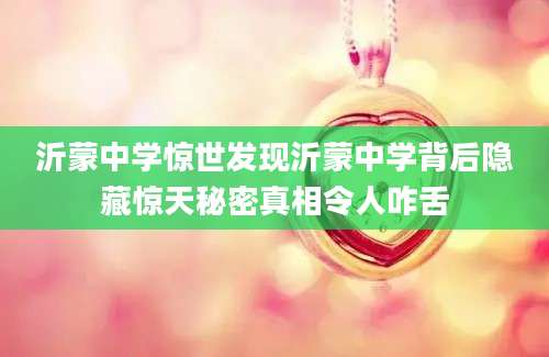 沂蒙中学惊世发现沂蒙中学背后隐藏惊天秘密真相令人咋舌