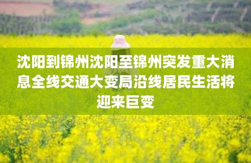沈阳到锦州沈阳至锦州突发重大消息全线交通大变局沿线居民生活将迎来巨变