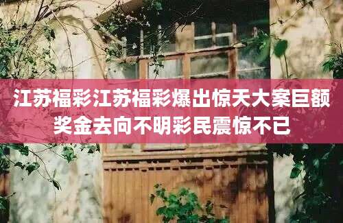 江苏福彩江苏福彩爆出惊天大案巨额奖金去向不明彩民震惊不已