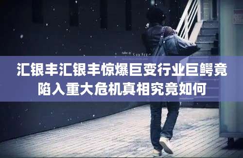 汇银丰汇银丰惊爆巨变行业巨鳄竟陷入重大危机真相究竟如何