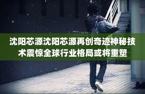 沈阳芯源沈阳芯源再创奇迹神秘技术震惊全球行业格局或将重塑