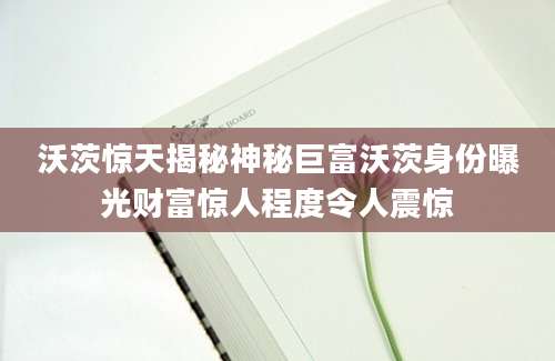 沃茨惊天揭秘神秘巨富沃茨身份曝光财富惊人程度令人震惊